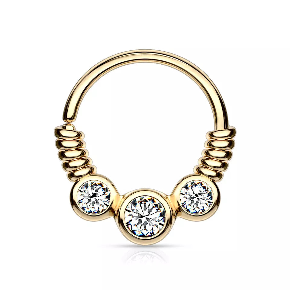 Surgical Steel Bendable Hoop Septum Ring 16 Gauge With Coil Wire Gems