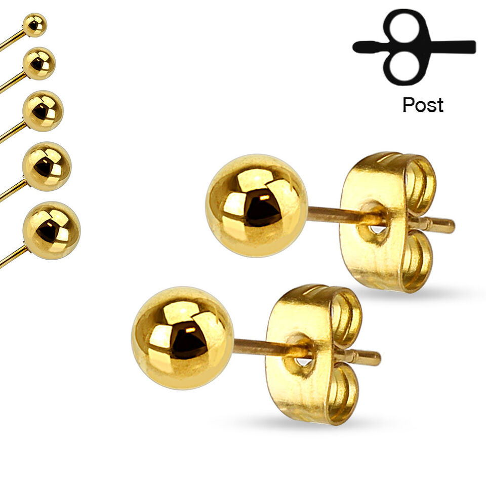 Stainless Steel Earring Stud 20 Gauge with Hollow Ball Ends - Pair