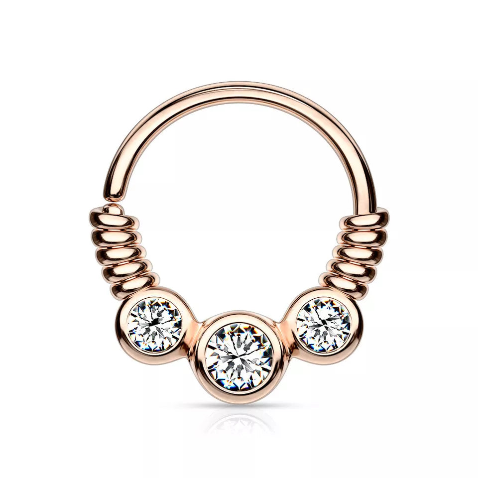 Surgical Steel Bendable Hoop Septum Ring 16 Gauge With Coil Wire Gems