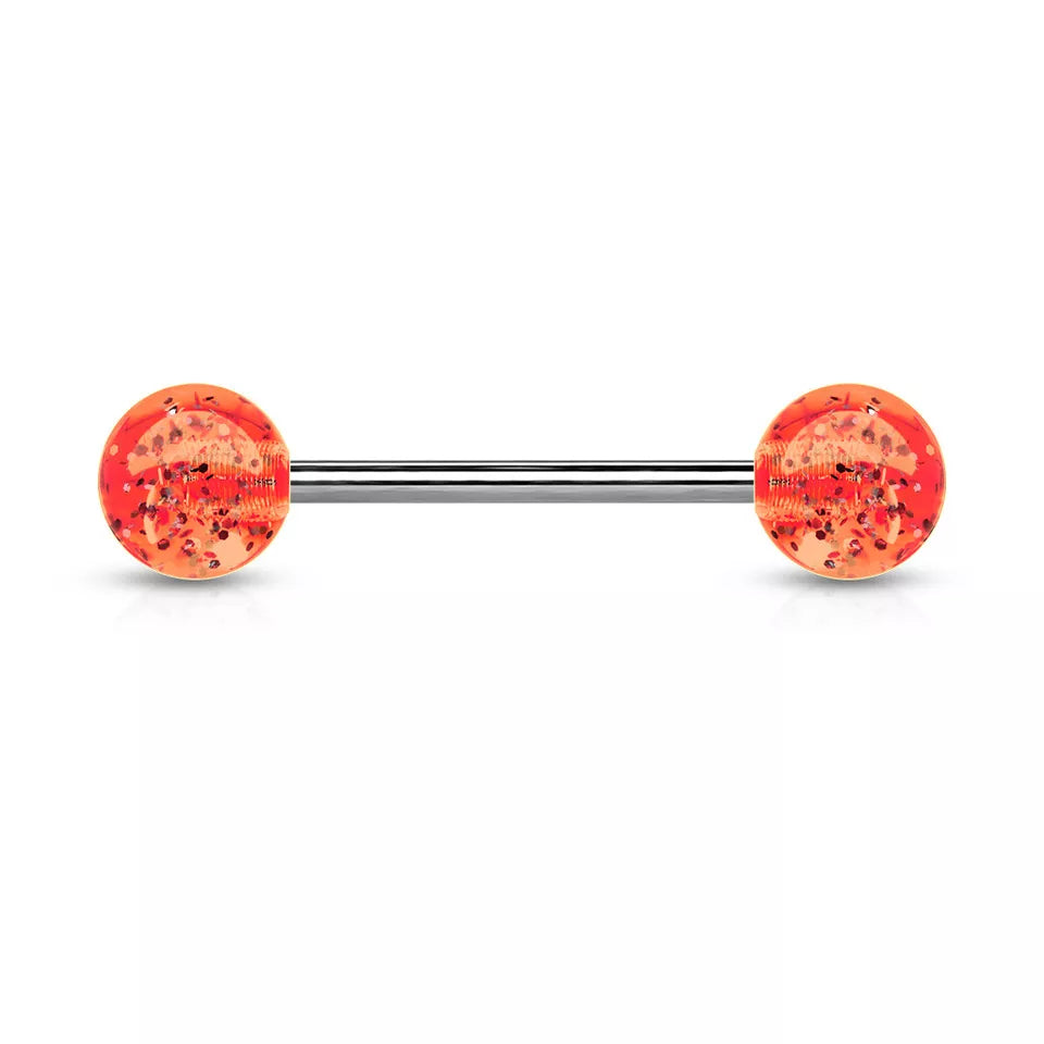 Surgical Steel Straight Barbell Tongue Ring 14 Gauge Glitter - 20 Pack