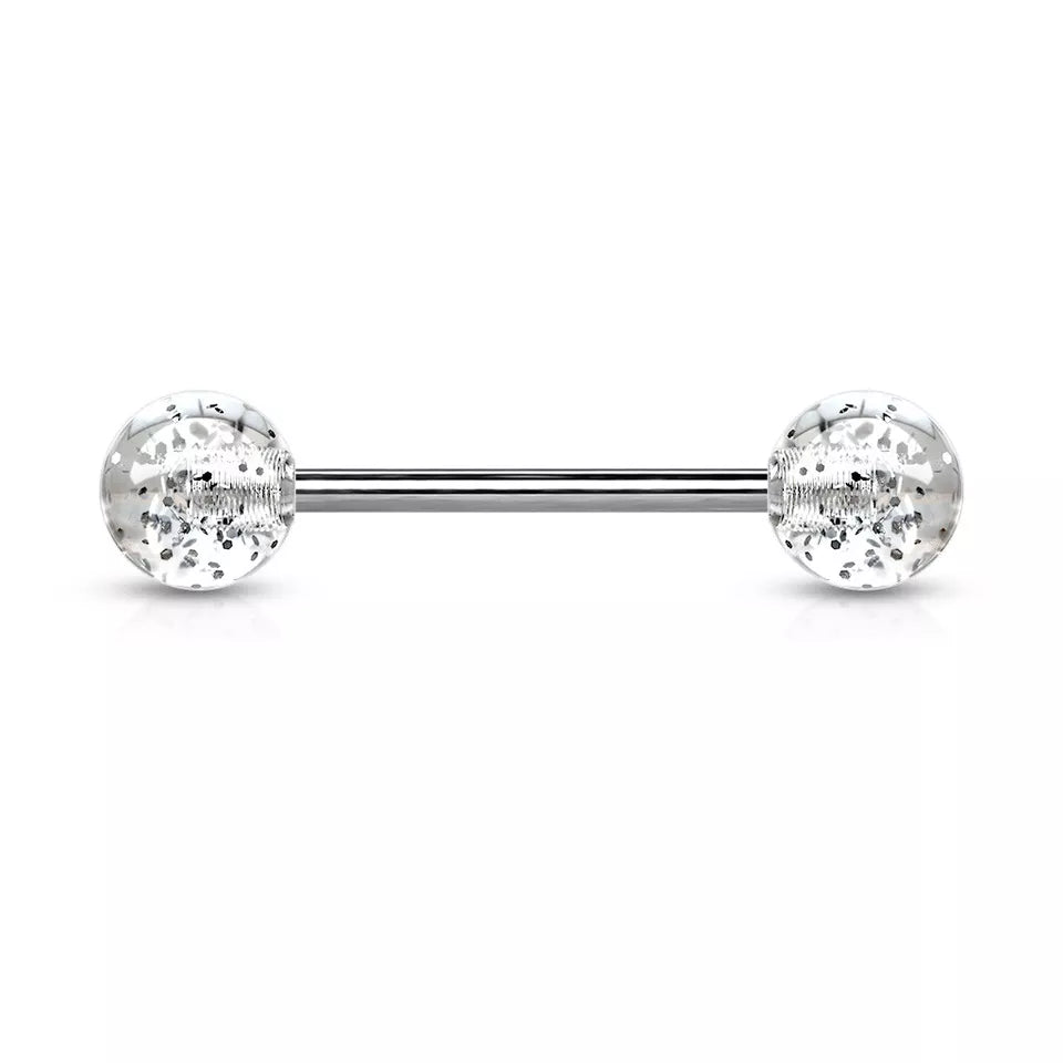 Surgical Steel Straight Barbell Tongue Ring 14 Gauge Glitter - 20 Pack