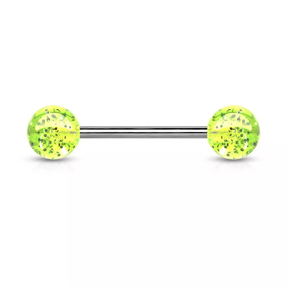 Surgical Steel Straight Barbell Tongue Ring 14 Gauge Glitter - 20 Pack