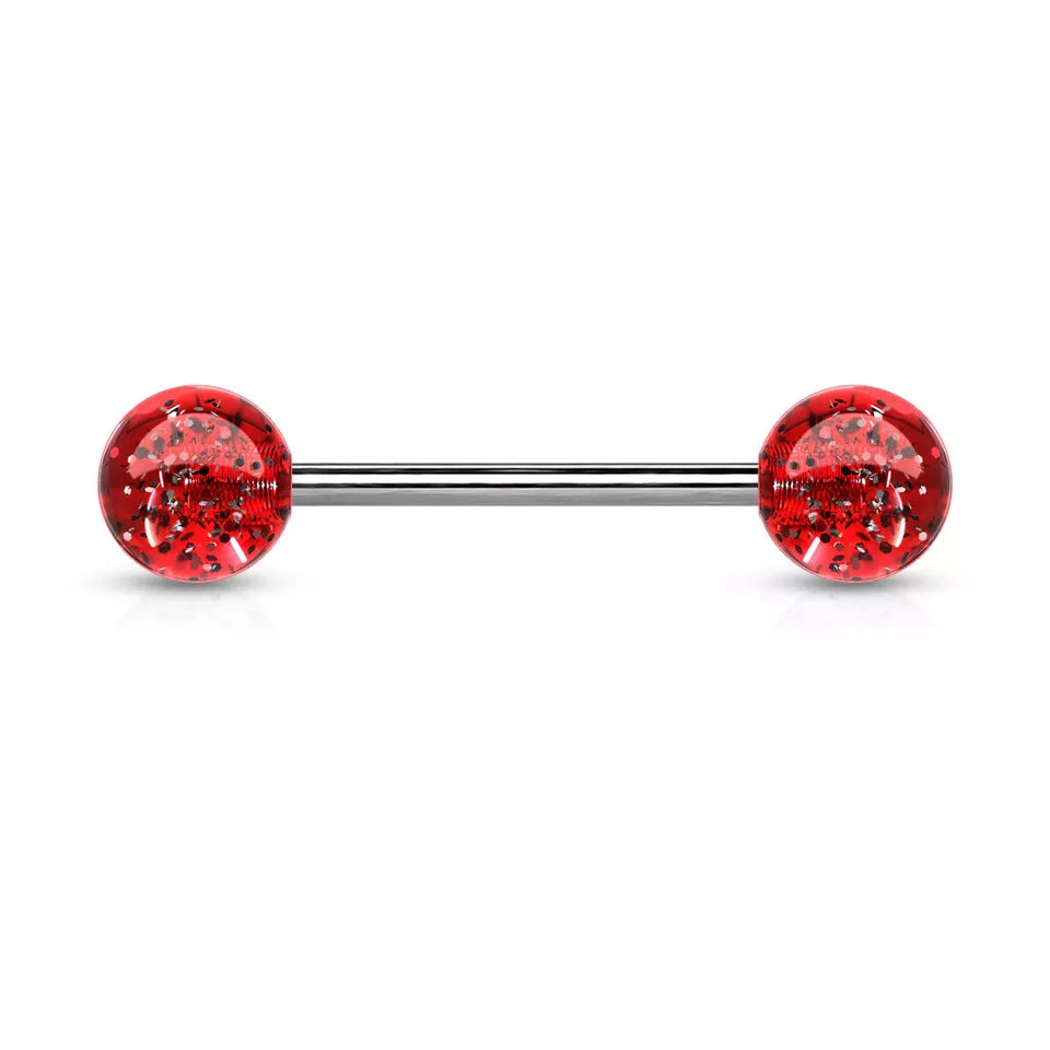 Surgical Steel Straight Barbell Tongue Ring 14 Gauge Glitter - 20 Pack
