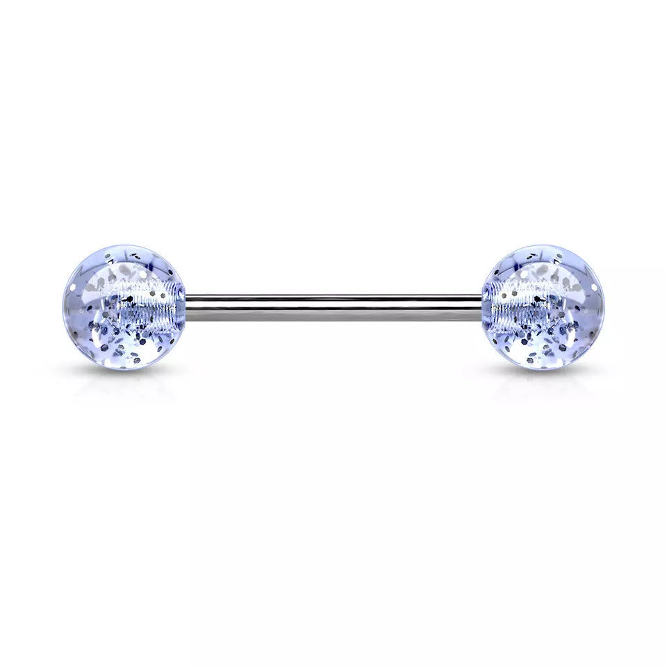 Surgical Steel Straight Barbell Tongue Ring 14 Gauge Glitter - 20 Pack