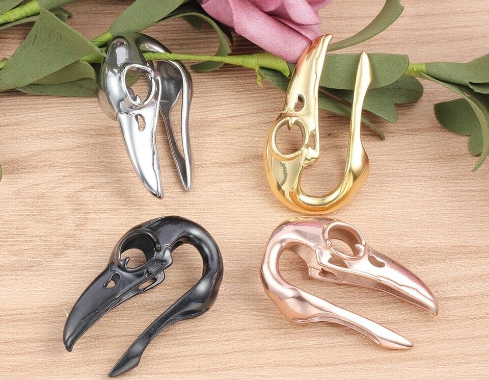 Surgical Steel Ear Weight Hanger Plug 1/2" Gauge & Raven Skulls - Pair