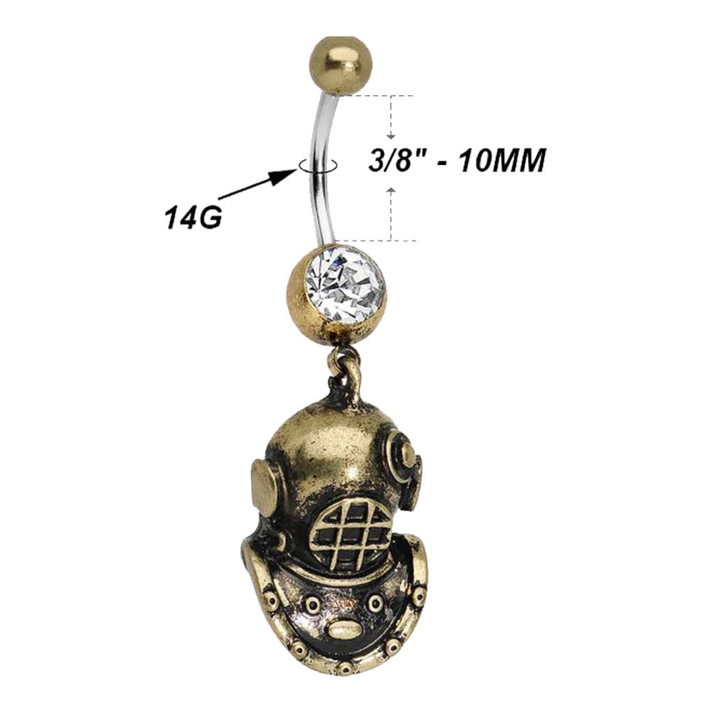 Surgical Steel 14 Gauge Belly Ring with Antique Brass Scuba Mask - photo 5