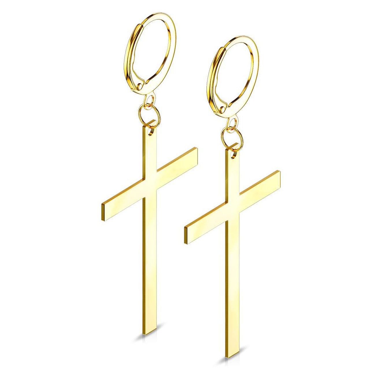 Stainless Steel Hoop Earring 20 Gauge With Dangle Cross - Pair