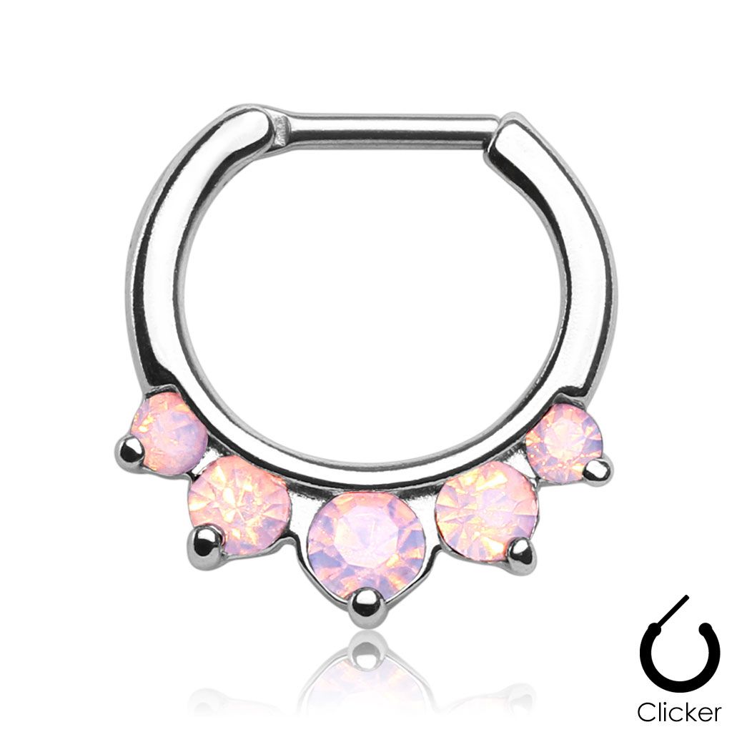 Surgical Steel Septum Clicker Ring 16 Gauge with 5 CZ Gems