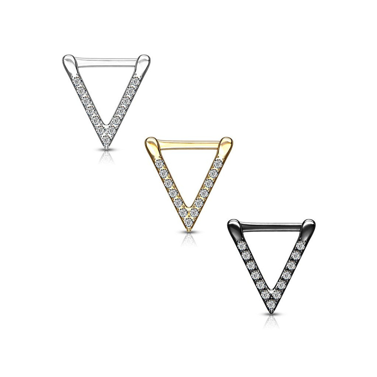 Surgical Steel Septum Clicker Ring 16 Gauge with Triangle & CZ Gem