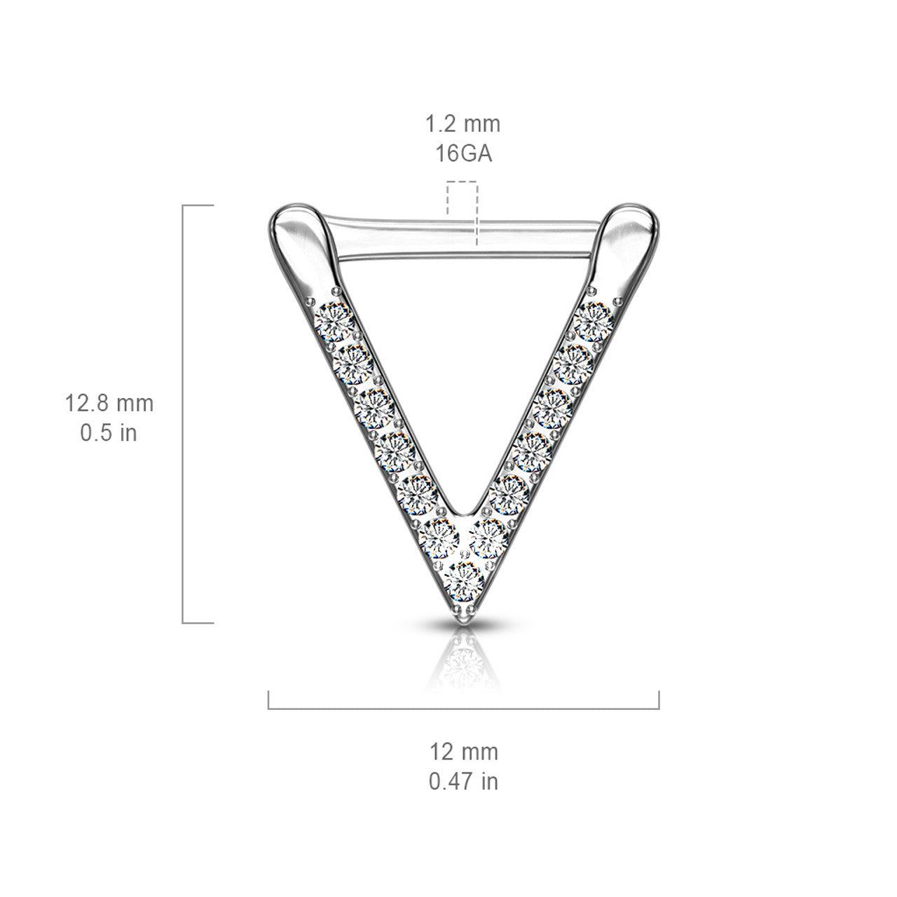 Surgical Steel Septum Clicker Ring 16 Gauge with Triangle & CZ Gem