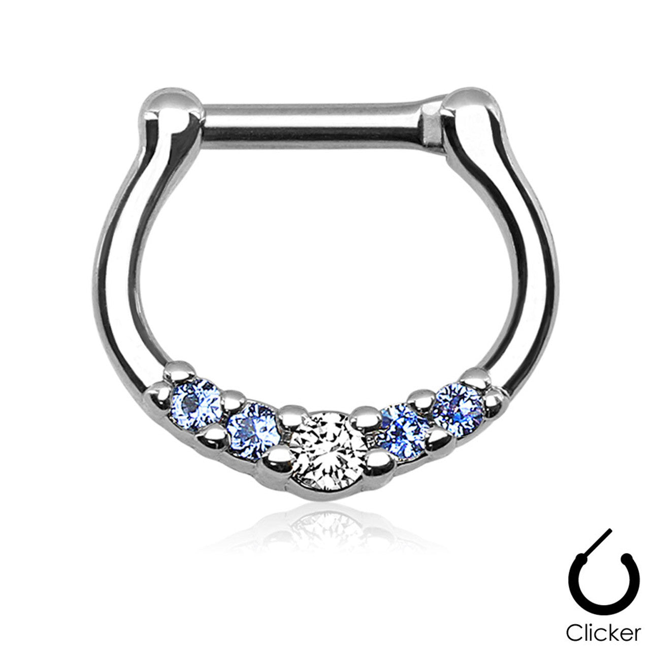 Surgical Steel Septum Clicker Ring 16 Gauge with 5 CZ Gems