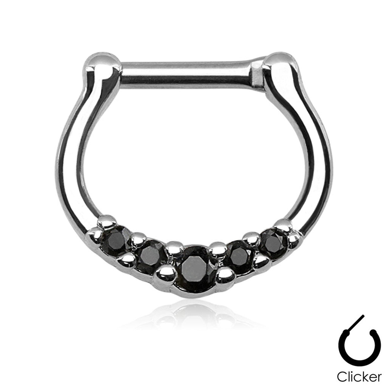 Surgical Steel Septum Clicker Ring 16 Gauge with 5 CZ Gems