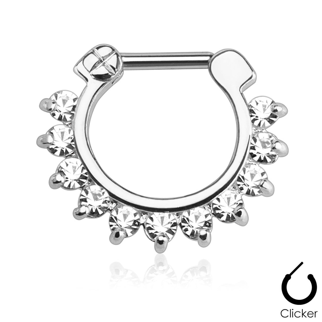 Surgical Steel Septum Clicker Ring 16 Gauge & Single Line Prong Gems