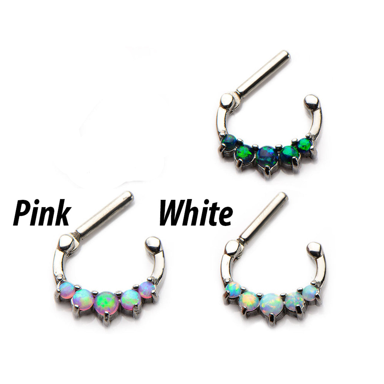 Surgical Steel Hinged Clicker Segment Septum Ring 16 Gauge With 5 Opal