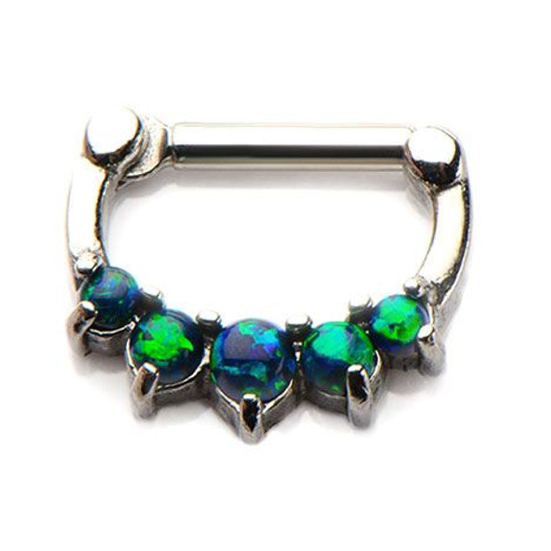 Surgical Steel Hinged Clicker Segment Septum Ring 16 Gauge With 5 Opal