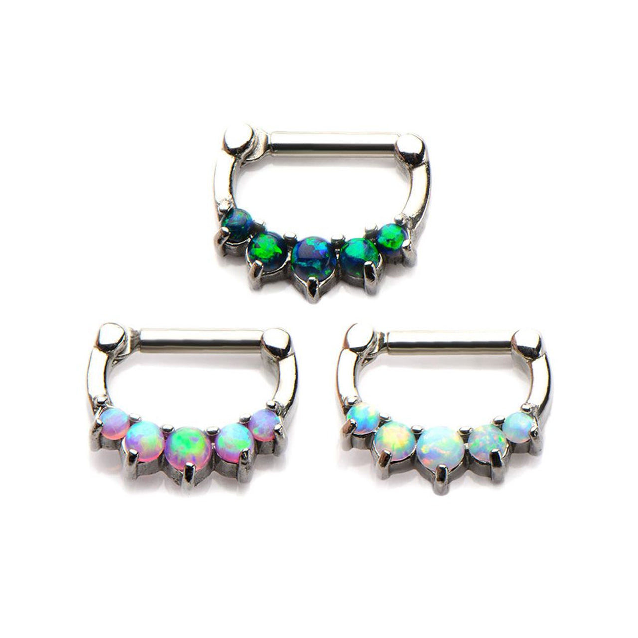 Surgical Steel Hinged Clicker Segment Septum Ring 16 Gauge With 5 Opal