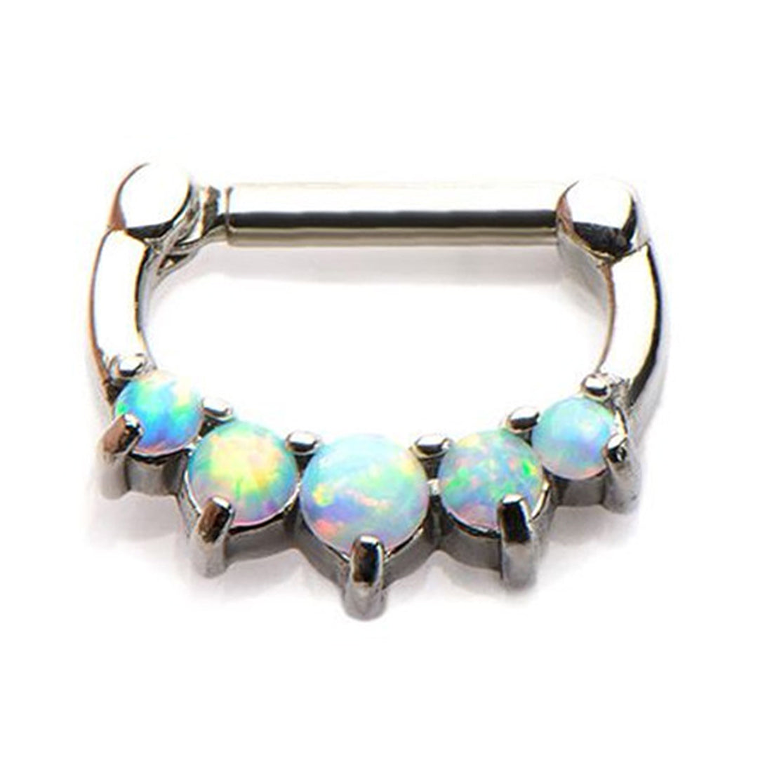 Surgical Steel Hinged Clicker Segment Septum Ring 16 Gauge With 5 Opal