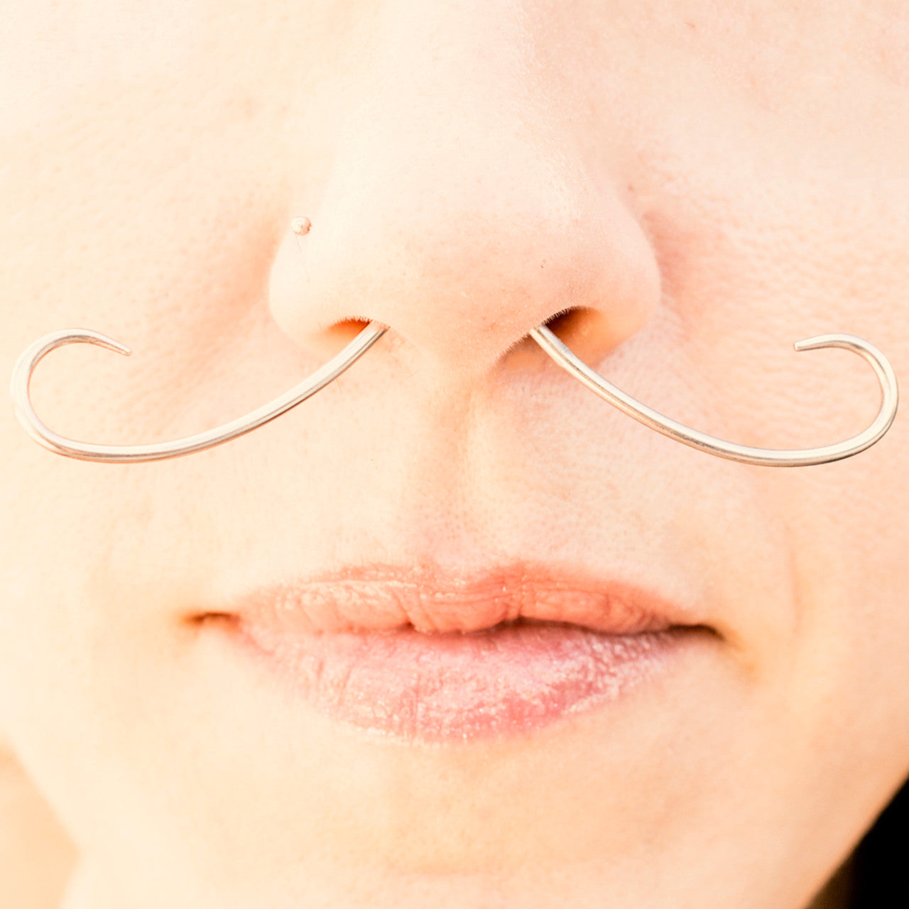 Surgical Steel Curly Mustache Septum Ring 16 or 14 Gauge 2-3/4" Long