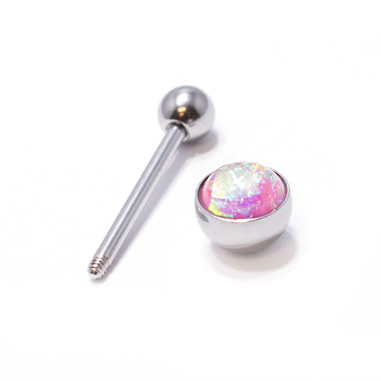 Surgical Steel Tongue Ring Straight Barbell 14 Gauge Opal Gem - 4 Pack