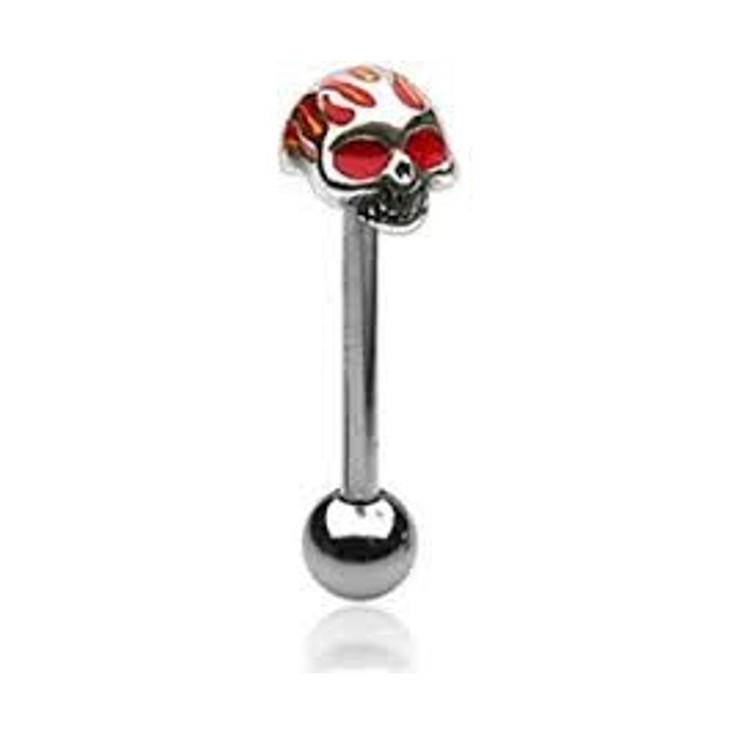Surgical Steel Tongue Ring Straight Barbell 14 Gauge 5/8" with Skull