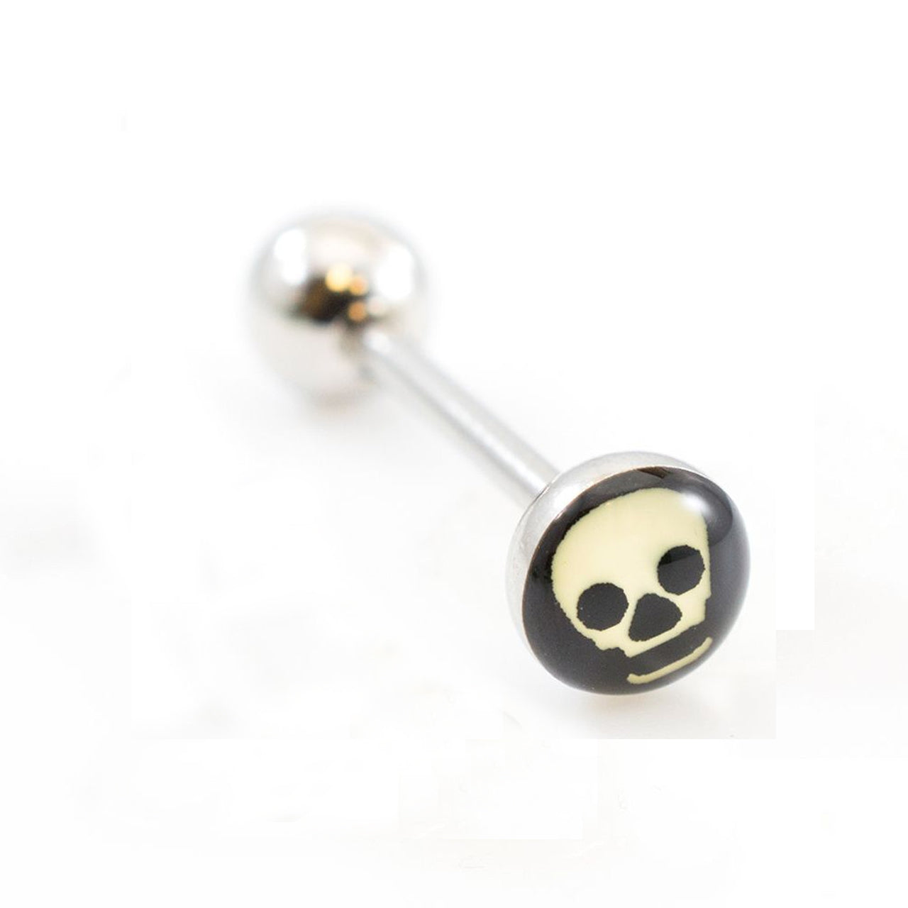 Surgical Steel Tongue Ring Straight Barbell 14 Gauge & Skull Logo
