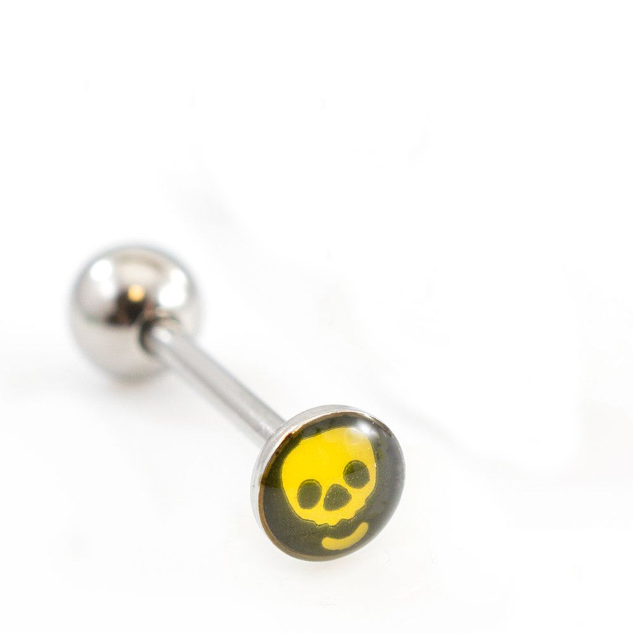 Surgical Steel Tongue Ring Straight Barbell 14 Gauge & Skull Logo