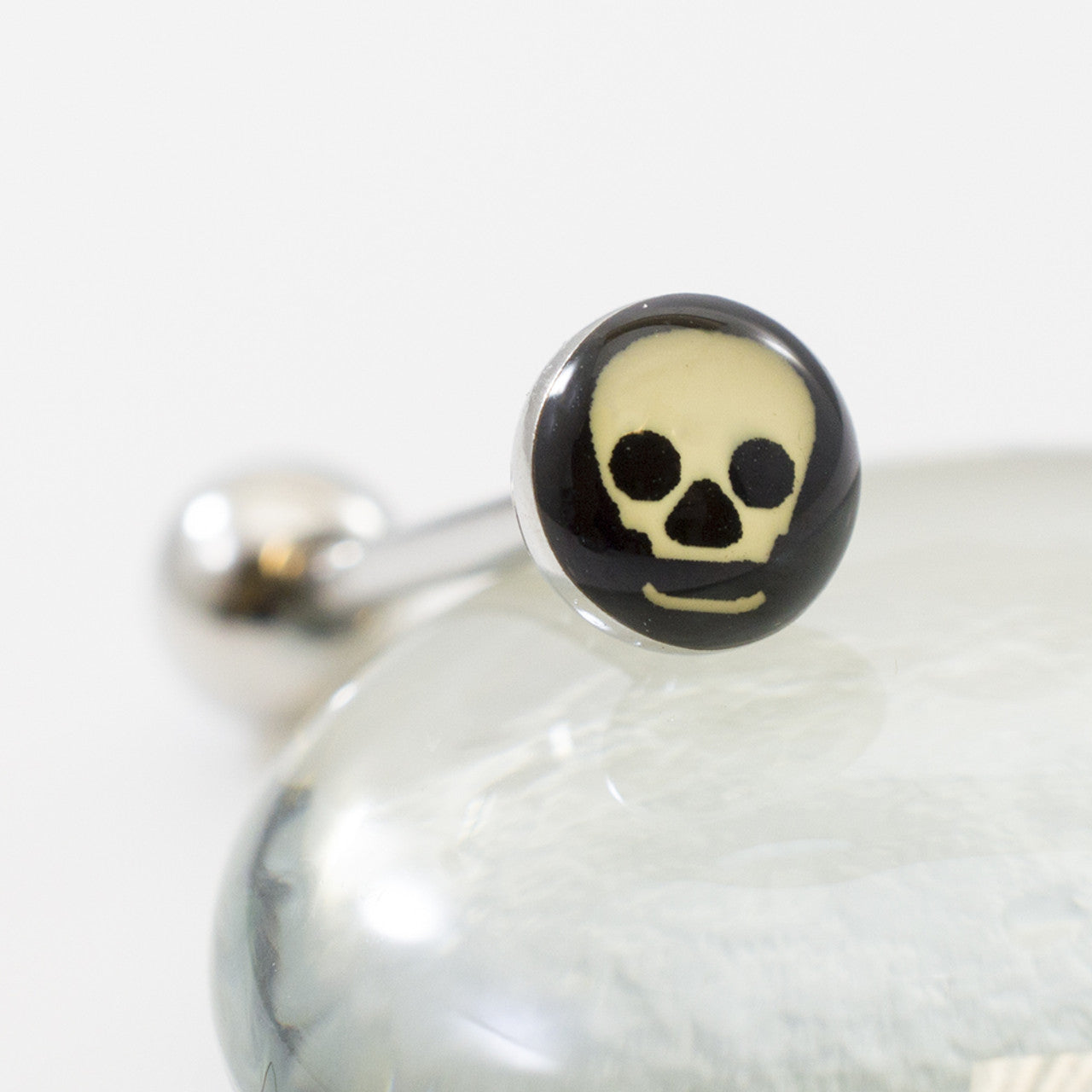Surgical Steel Tongue Ring Straight Barbell 14 Gauge & Skull Logo