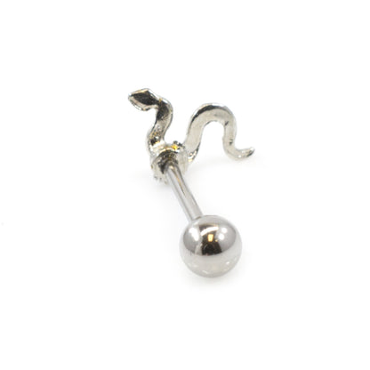 Surgical Steel Tongue Ring Straight Barbell 14 Gauge With Snake Charm