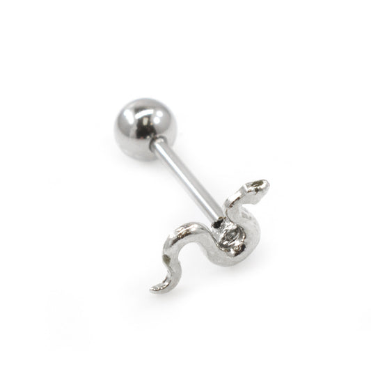 Surgical Steel Tongue Ring Straight Barbell 14 Gauge With Snake Charm