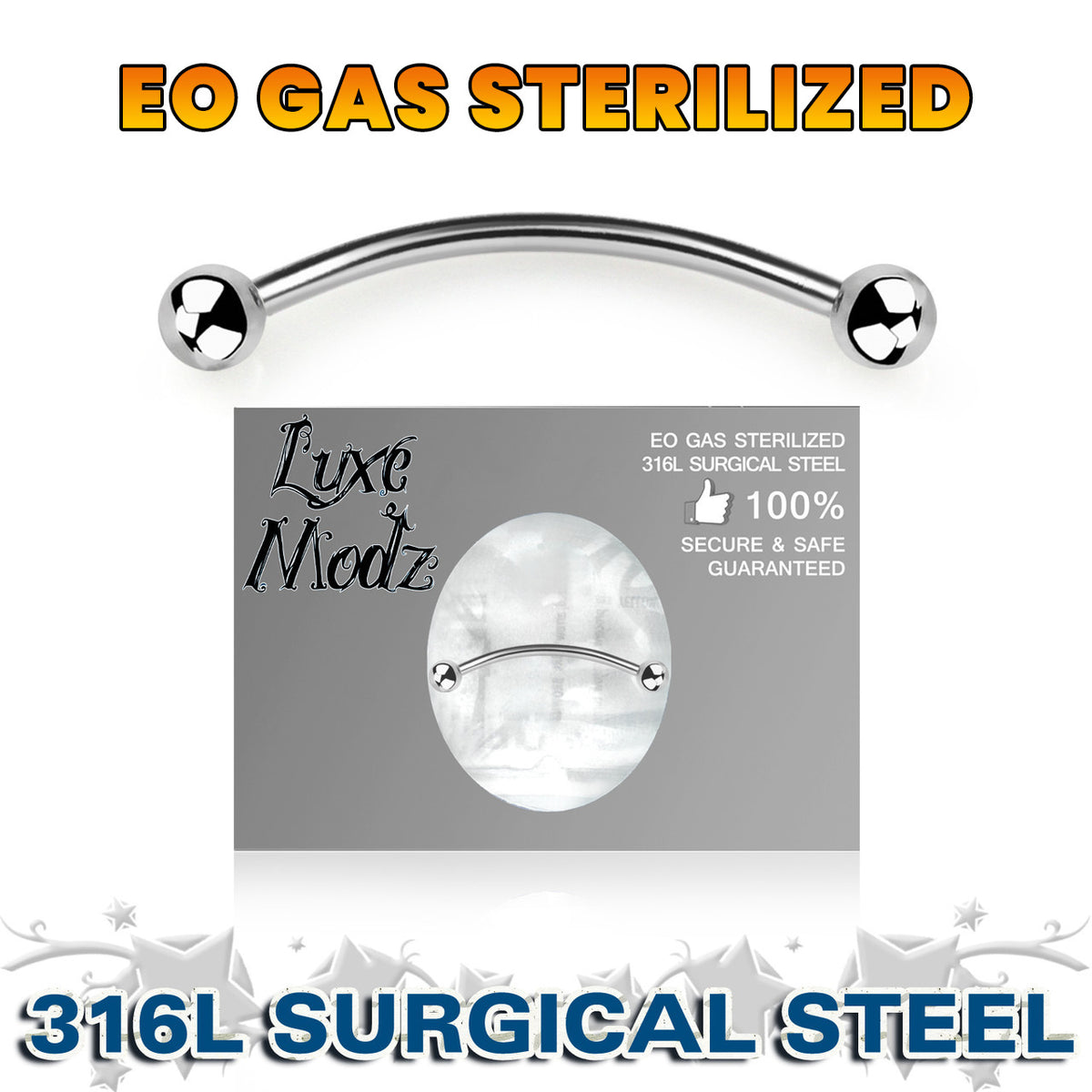 Surgical Steel 16 Gauge Curved Tongue Barbell with Snake Eyes - photo 2