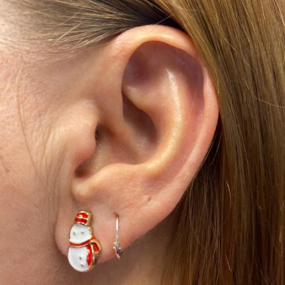 Surgical Steel 20 Gauge Gold Stud Earrings with Snowman - Pair - photo 2