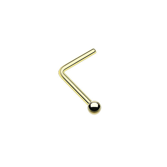 14 Karat Solid Gold Nose Ring Stud 20 Gauge 1/4" L Bend with Ball End