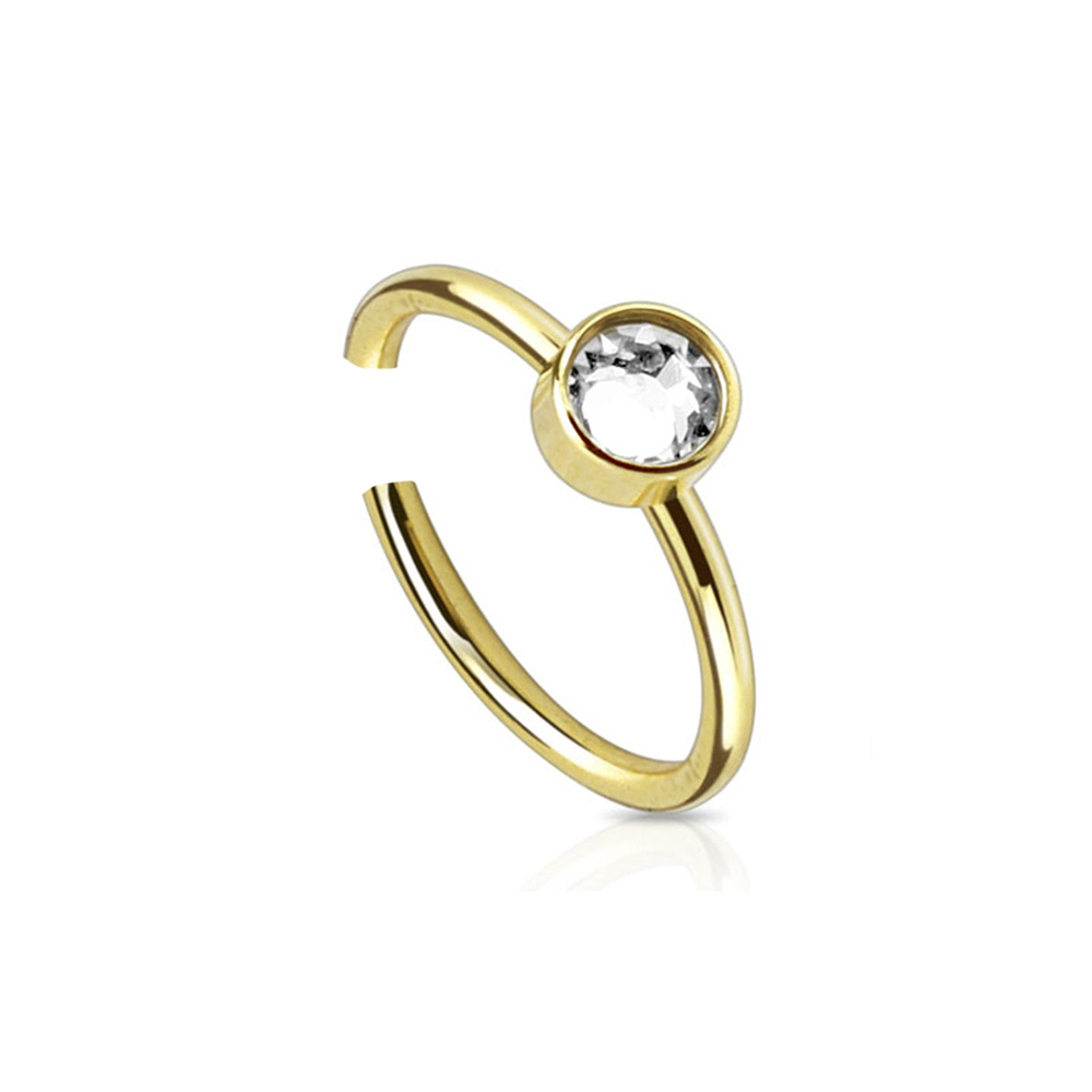 14K Solid Gold 20 Gauge Nose Hoop with 2mm Clear CZ