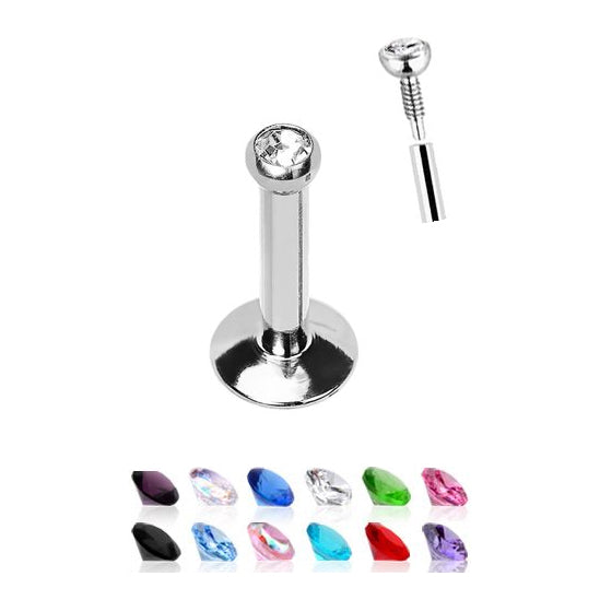 Titanium 16 Gauge Internally Threaded Labret Stud with 2mm Gem - 8mm