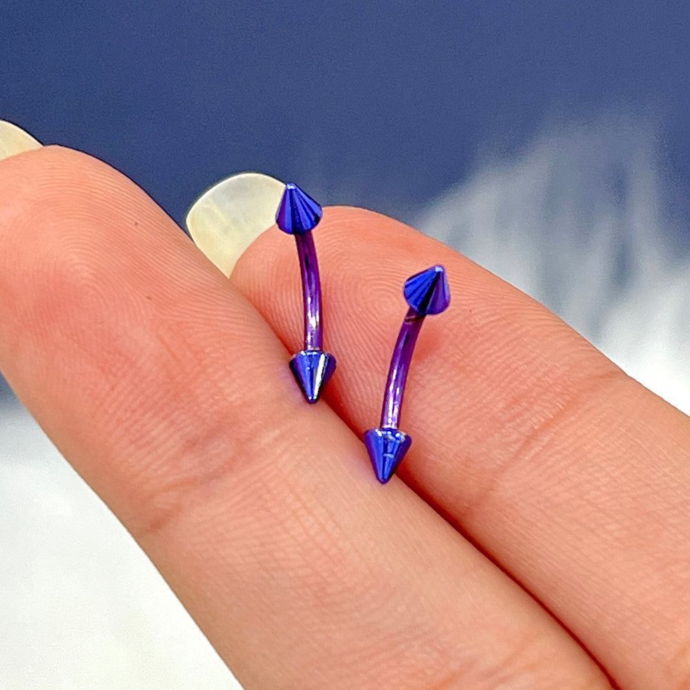 Surgical Steel Purple PVD Curved Barbell 16G 8mm with Spike End - Pair - photo 4