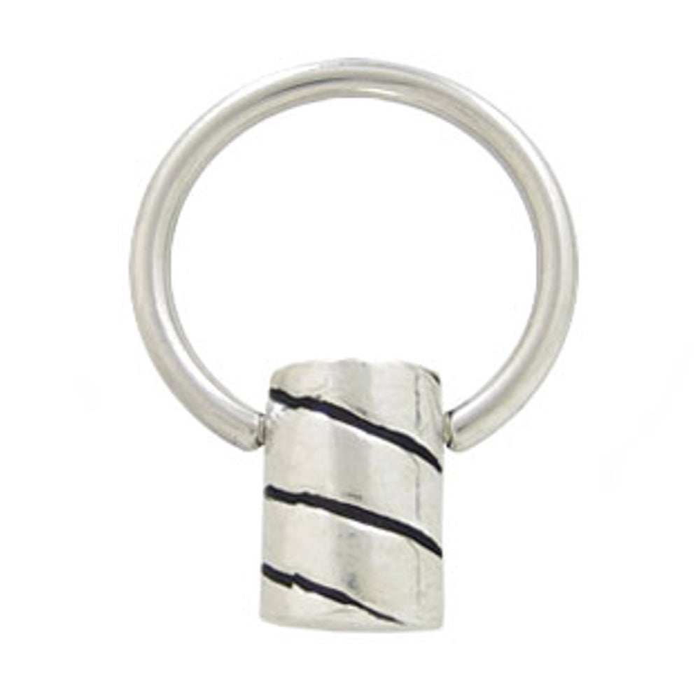 Surgical Steel 14 to 16 Gauge Captive Ring with Spiral Cylinder Bead