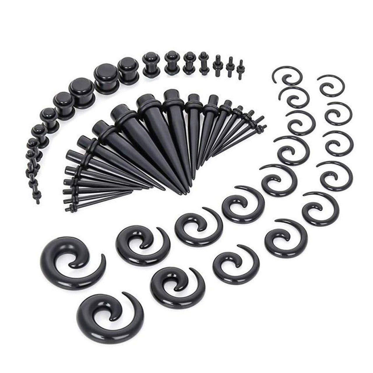 Acrylic Taper Plug Spiral Kit 14 to 00 Gauge Ear Stretchers - 54 Piece