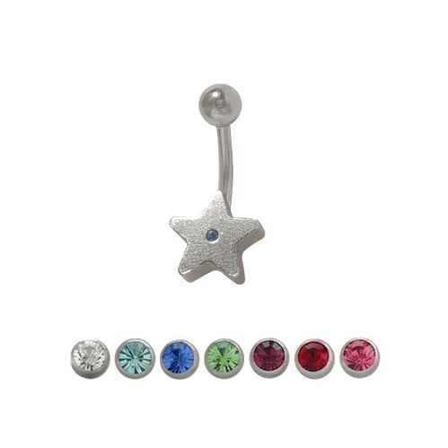 Surgical Steel 14 Gauge Belly Ring with Sterling Silver Star CZ