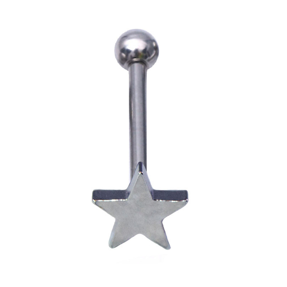 Surgical Steel 14 Gauge Tongue Barbell with Star Rings