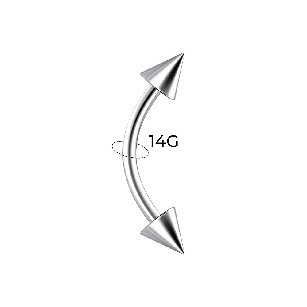 Surgical Steel 14 Gauge Curved Barbell with Spike Ends - photo 3