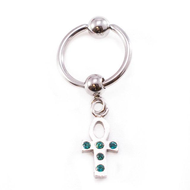 Surgical Steel 16 & 18 Gauge Captive Ring with Dangling Ankh CZ - photo 3