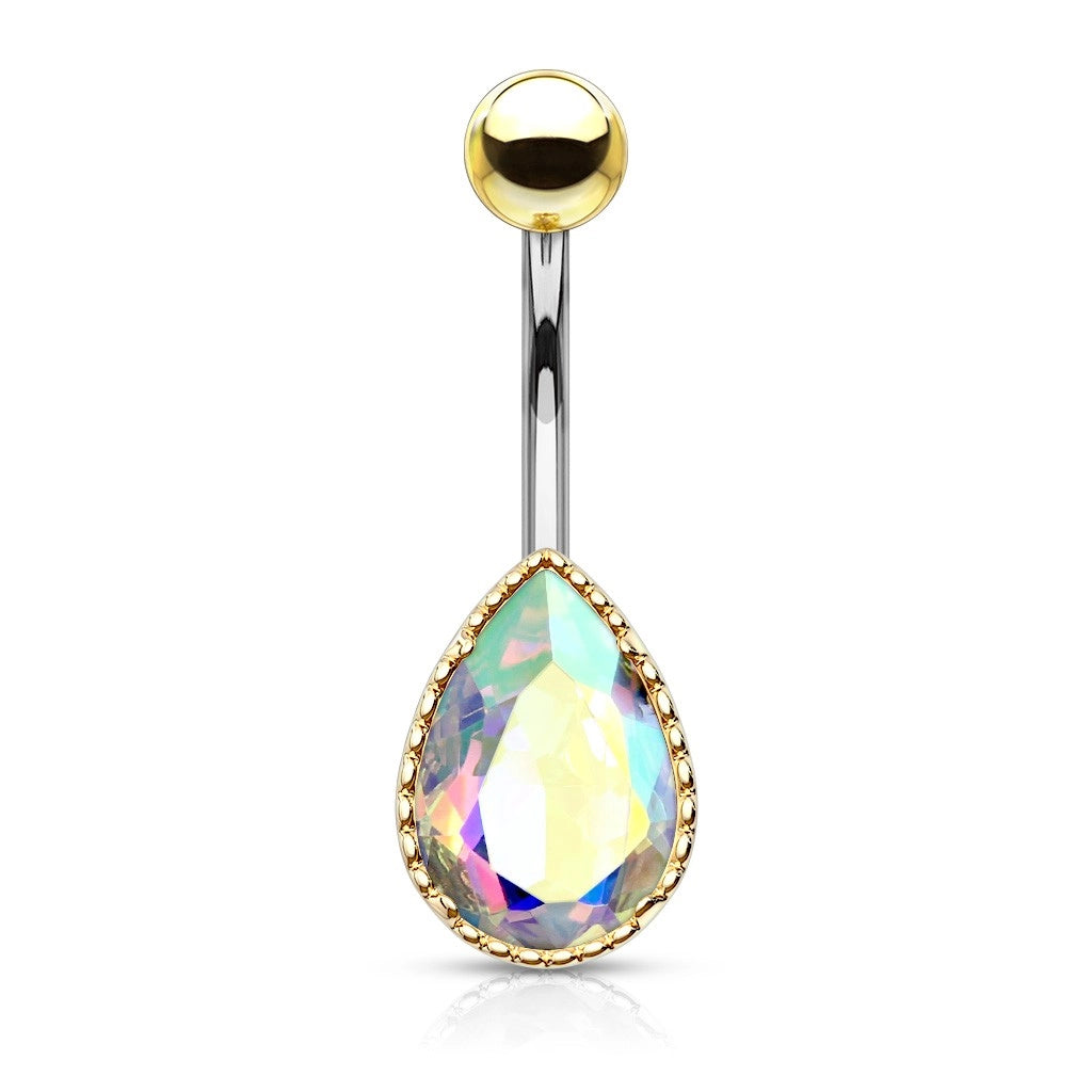 Surgical Steel Belly Button Ring 14 Gauge 3/8" (10 mm) & AB Tear Drop
