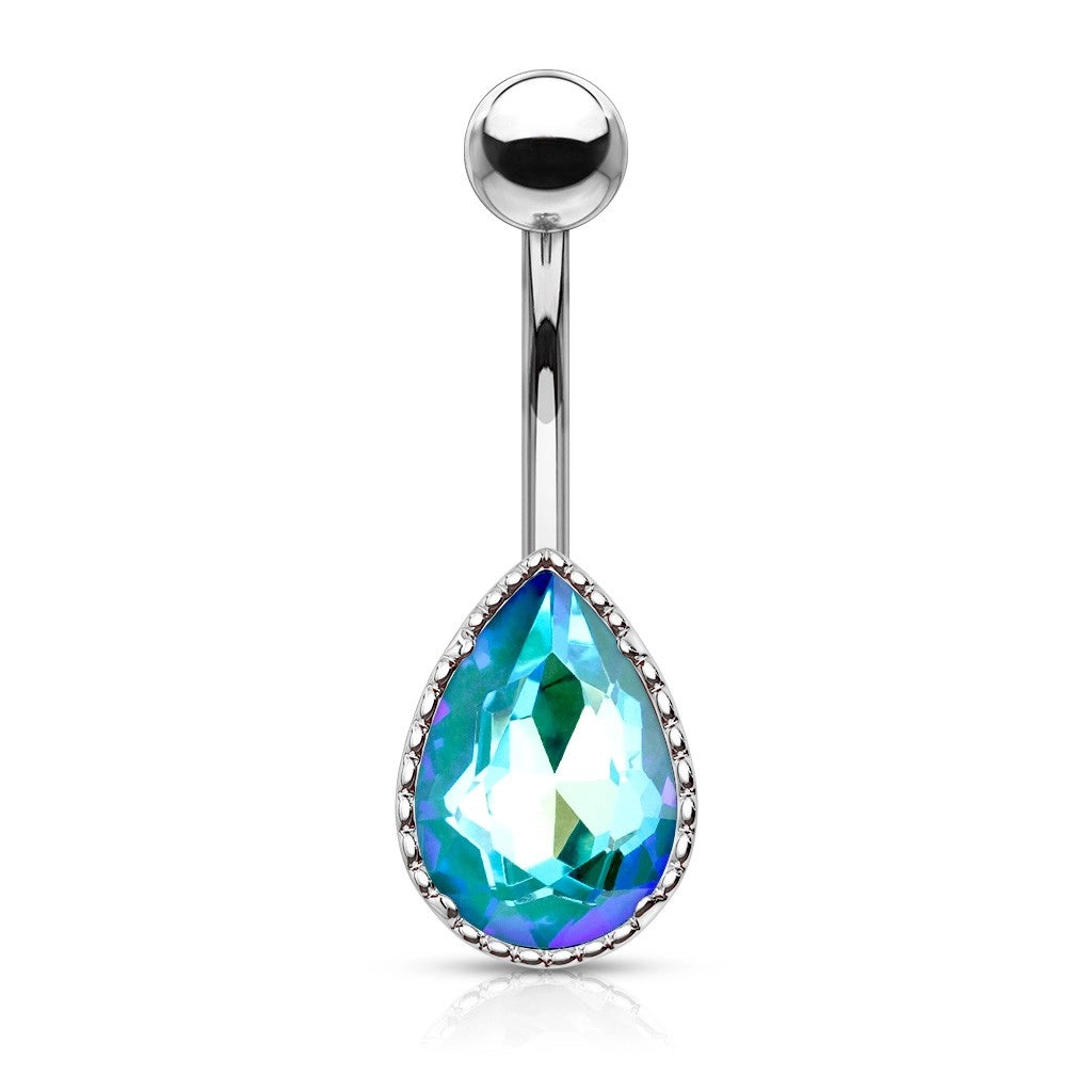 Surgical Steel Belly Button Ring 14 Gauge 3/8" (10 mm) & AB Tear Drop