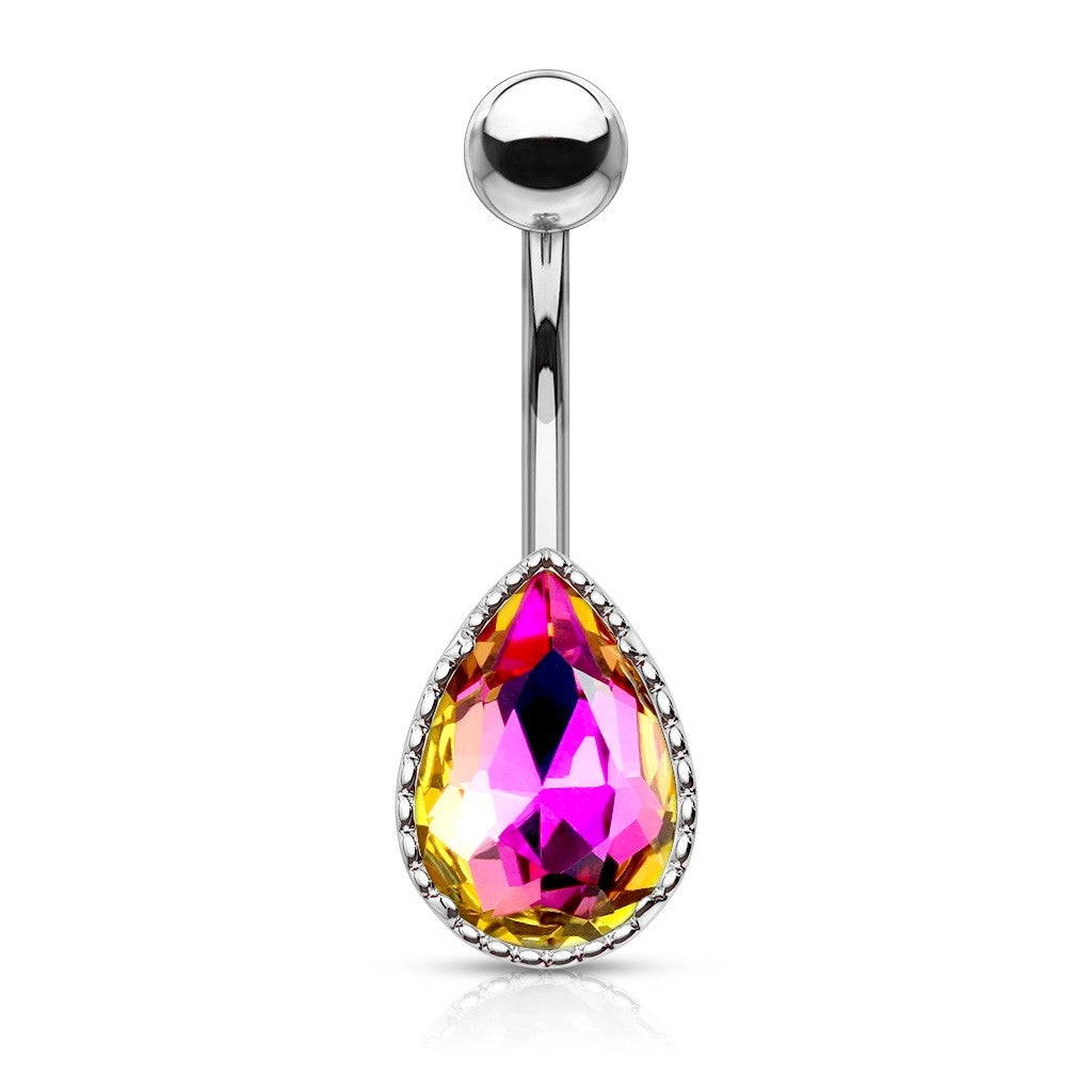 Surgical Steel Belly Button Ring 14 Gauge 3/8" (10 mm) & AB Tear Drop