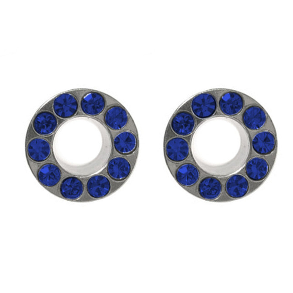 Surgical Steel Screw Fit Plugs 2 Gauge with Blue CZ Rim - Pair - photo 2