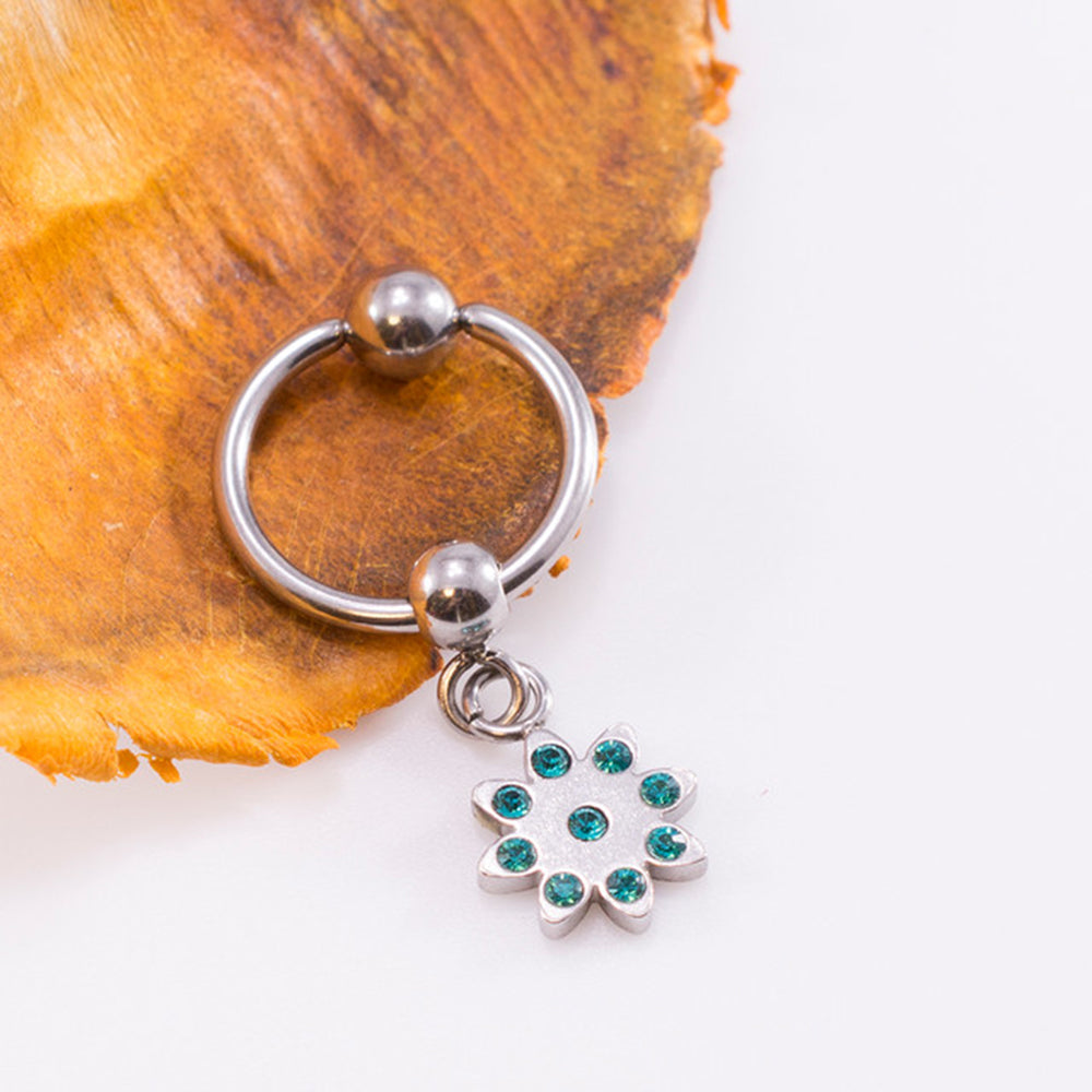 Surgical Steel 16 & 18 Gauge Dangling Flower CZ Captive Ring - photo 3