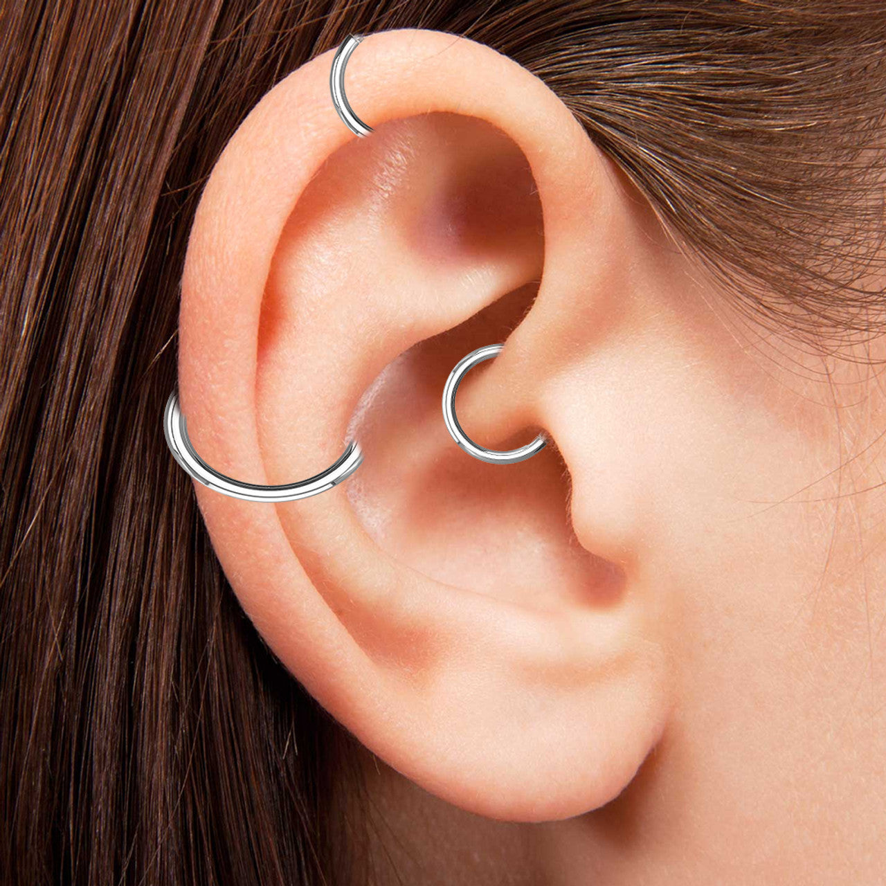 Surgical Steel Silver Hinged Clicker Segment Hoop Ring 14 to 10 Gauge