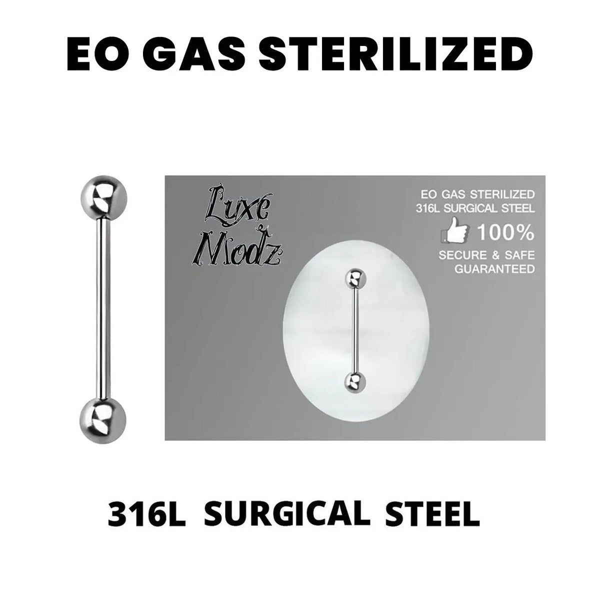 Surgical Steel 14 Gauge Sterilized Straight Barbell - photo 2