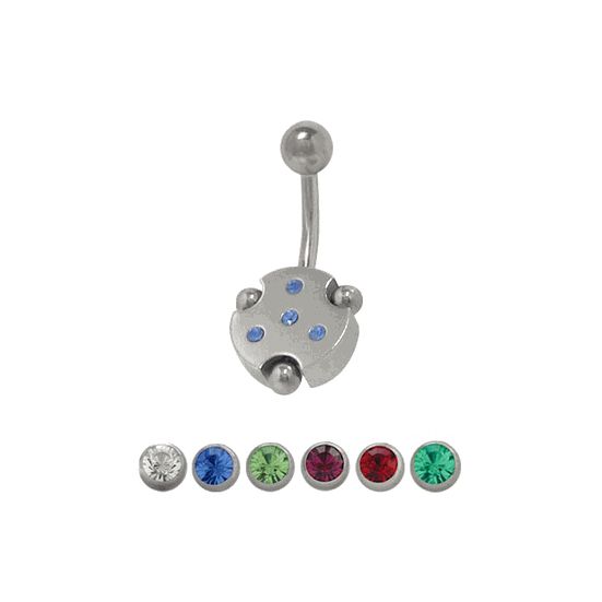Surgical Steel 14 Gauge Belly Ring with Sterling Shield CZ