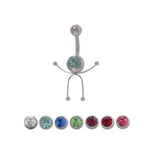 Surgical Steel 14 Gauge Belly Ring with Sterling Silver Stick Figure